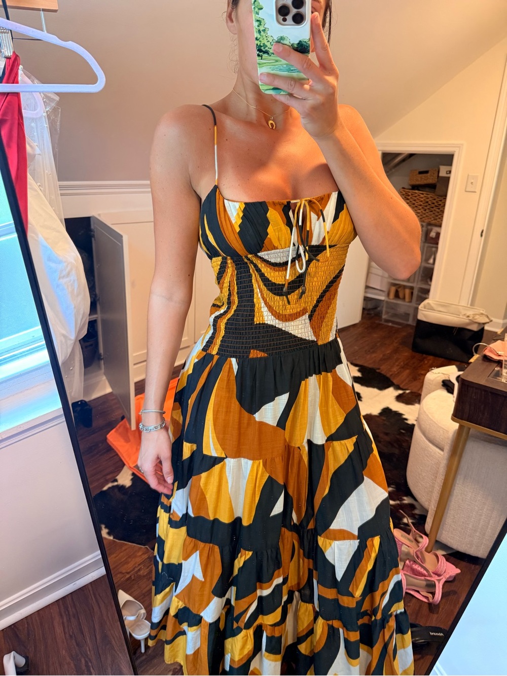 Anthropologie Mustard Black Cream Tiered Maxi Dress - Picture 3 of 4